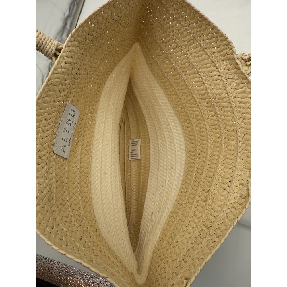 ALTRU‎ Straw Tote Bag Beige White Stripe Woven Purse Summer Beach Handbag New - Picture 5 of 7
